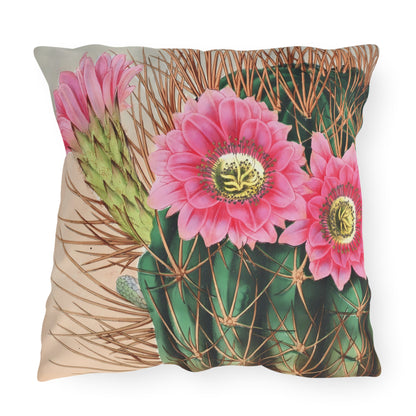 Blooming Cactus Square Outdoor Pillow - Spun Polyester - Double-Sided Print - UV-Resistant - Water-Resistant - Available in 3 sizes.