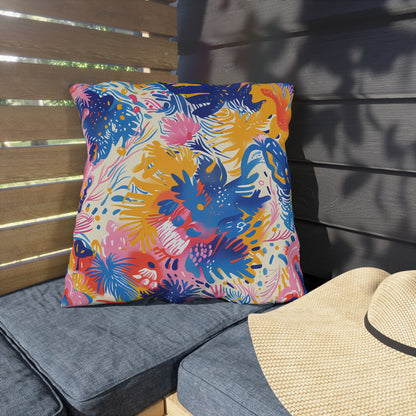 Splatter Blossom Square Outdoor Pillow - Spun Polyester - Double-Sided Print - UV-Resistant - Water-Resistant - Available in 3 sizes.