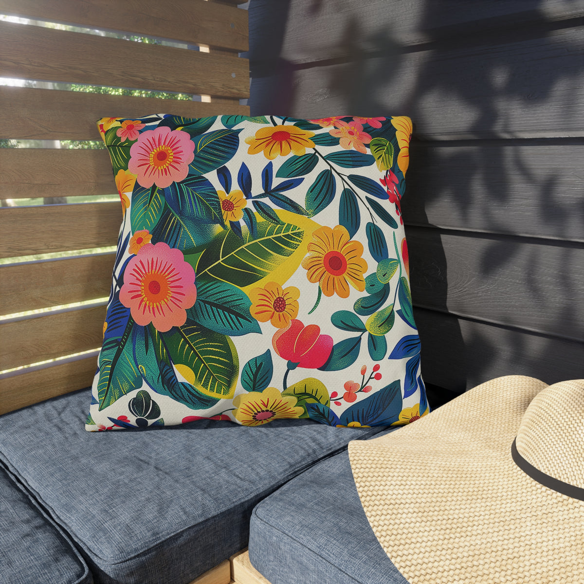 Blossom Bliss Square Outdoor Pillow - Spun Polyester - Double-Sided Print - UV-Resistant - Water-Resistant - Available in 3 sizes.