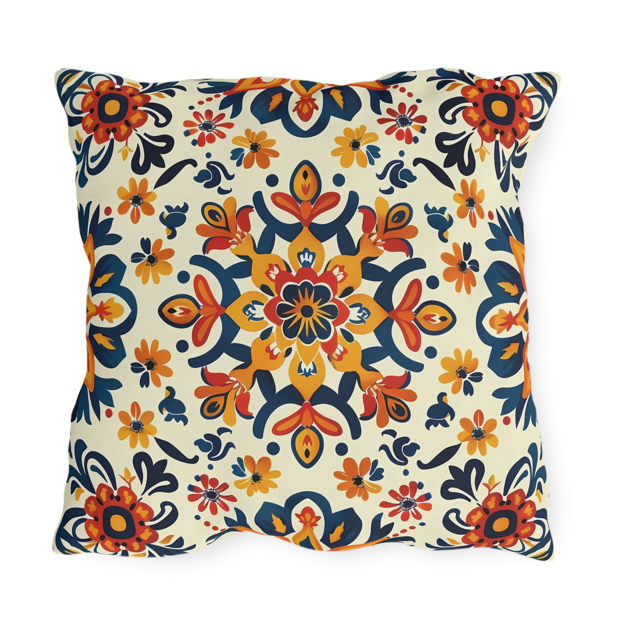 Sevilla Sunburst Square Outdoor Pillow - Spun Polyester - Double-Sided Print - UV-Resistant - Water-Resistant - Available in 3 sizes.
