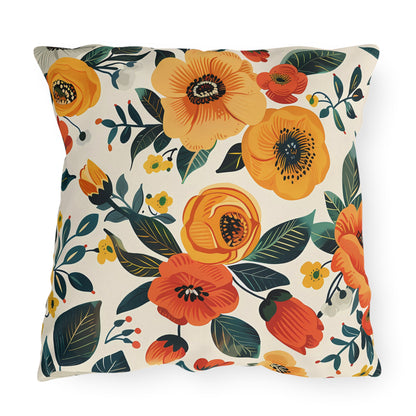 Golden Bloom Harmony Square Outdoor Pillow - Spun Polyester - Double-Sided Print - UV-Resistant - Water-Resistant - Available in 3 sizes.