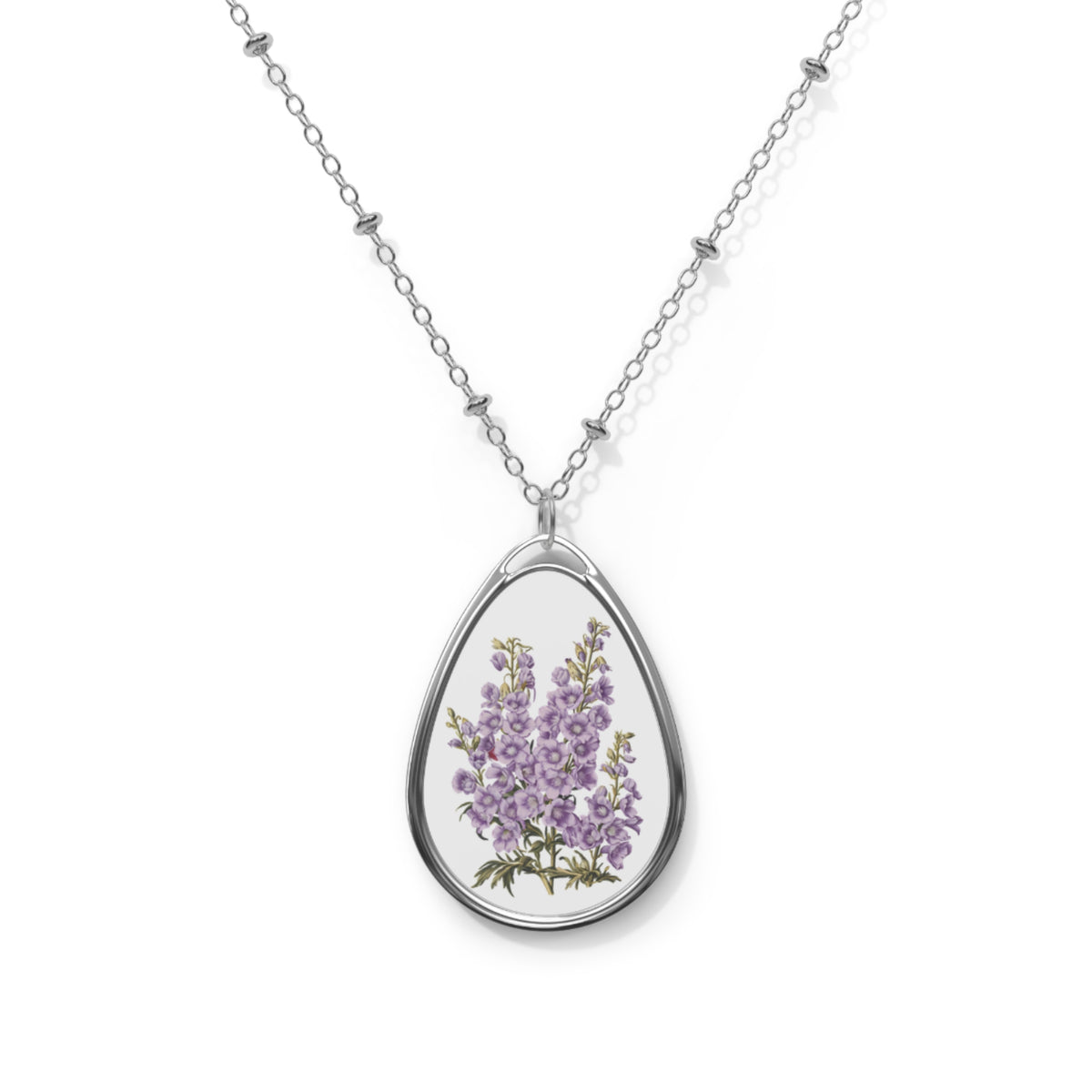 July Birth Month Flower - Larkspur Oval Pendant Necklace - Embrace the Joy of Summer with Larkspur Elegance!