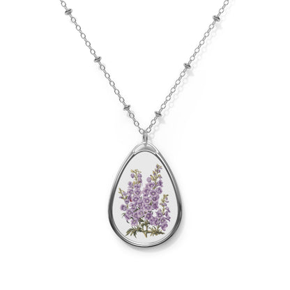 July Birth Month Flower - Larkspur Oval Pendant Necklace - Embrace the Joy of Summer with Larkspur Elegance!