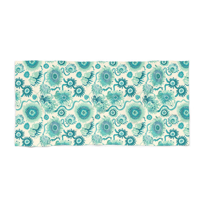 Surreal Sea Garden Luxurious Designer Beach Towel  - Float Away in Dreamy Teal Bliss! Available in 2 sizes.