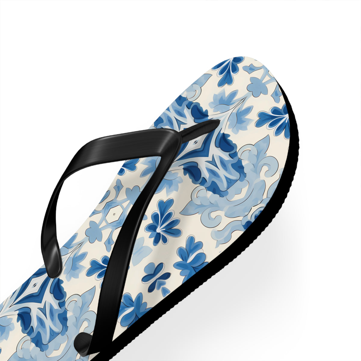 Blue Spanish Tile Flip Flops. 5/8" Thick Comfortable Summer or Winter Gym/Sauna Footwear for Men and Women.