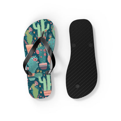 Cactus Cacophany Flip Flops. 5/8" Thick Comfortable Summer or Winter Gym/Sauna Footwear for Men and Women. Bring Fun Cactus-inspired Artwork into Your Life!