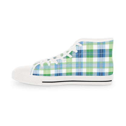 Spring Mist Plaid Men's High Top Sneakers - Elevate Your Step - Step into the Mist!