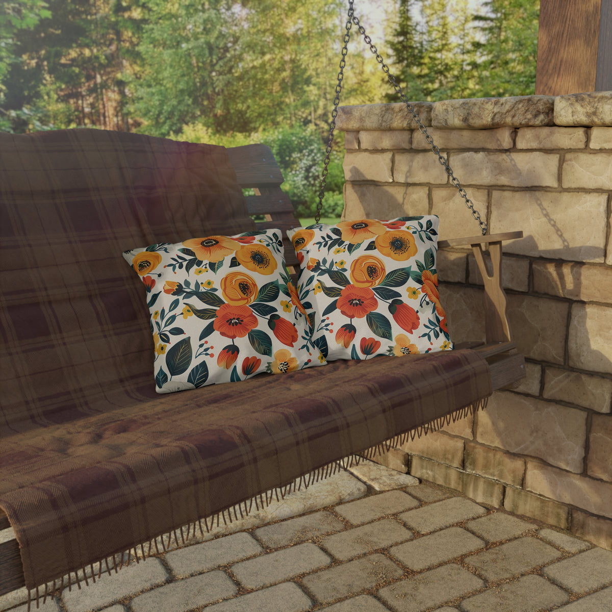 Golden Bloom Harmony Square Outdoor Pillow - Spun Polyester - Double-Sided Print - UV-Resistant - Water-Resistant - Available in 3 sizes.