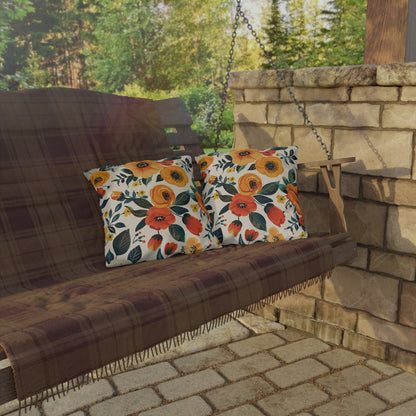 Golden Bloom Harmony Square Outdoor Pillow - Spun Polyester - Double-Sided Print - UV-Resistant - Water-Resistant - Available in 3 sizes.