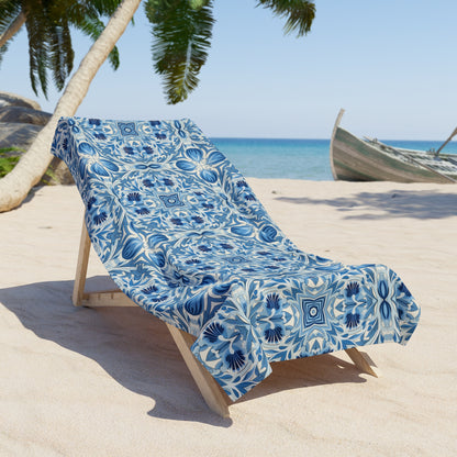 Dutch Blue Tile Luxurious Beach Towel - Inspired by Classic Delft Blue Pottery. Available in 2 sizes.