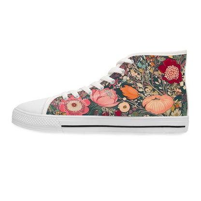 Renaissance Bloom Ladies' High Top Sneakers - Vintage Vibes, Modern Strides - Floral Elegance in Every Step!