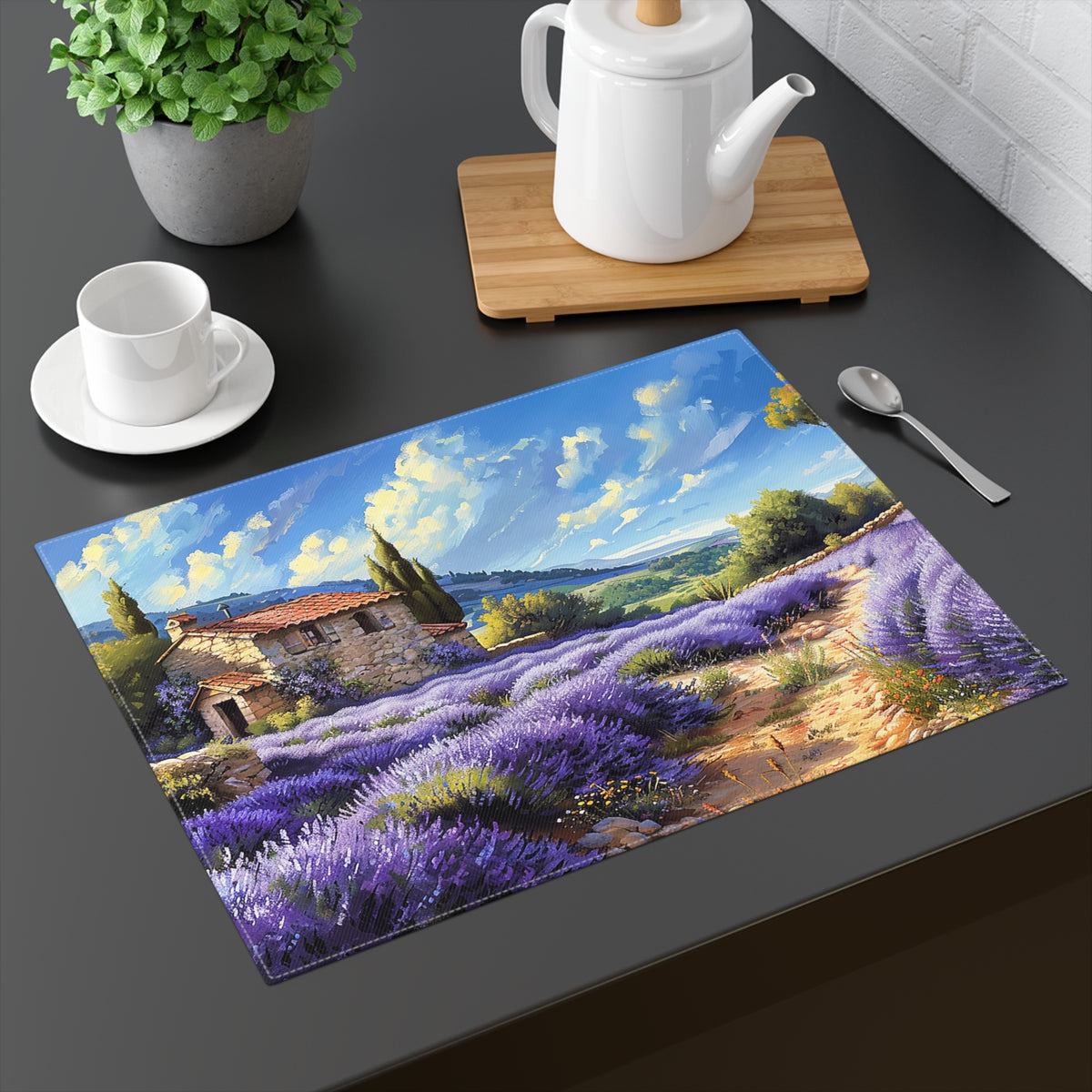 Tuscan Lavender Dreams Placemat - Dine in the Lavish Lavender Fields of Tuscany! Cotton Twill - 18" x 14"