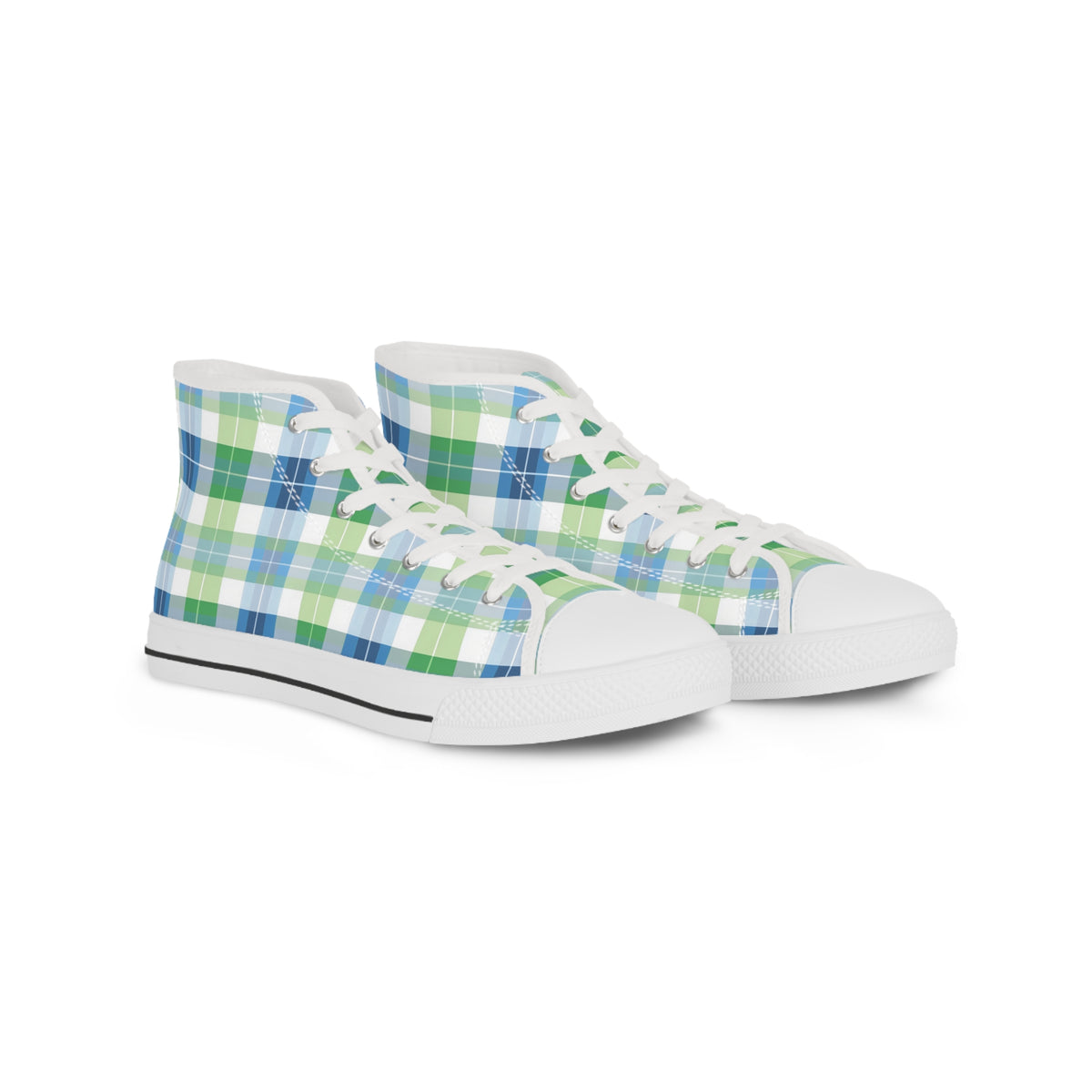 Spring Mist Plaid Men's High Top Sneakers - Elevate Your Step - Step into the Mist!