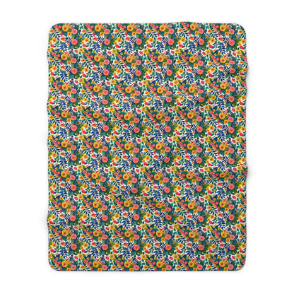 Blossom Bliss Sherpa Fleece Blanket - Snuggle Up in Style - A Modern Floral Embrace! Available in 2 sizes.