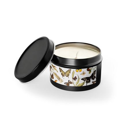 Botanical Butterflies Tin Candle. Flutter into Serenity with Botanical Butterflies. Available in 2 sizes, 3 finishes, and 5 scents.