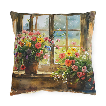 Morning Bloom Delight Square Outdoor Pillow - Spun Polyester - Double-Sided Print - UV-Resistant - Water-Resistant - Available in 3 sizes.