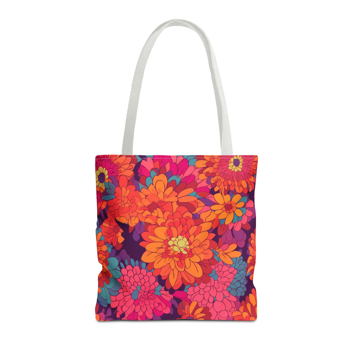 On Fire Flower Power Tote Bag - Bring Electrifying 60s Groovy Flowers on Your Next Adventure! Available in 3 sizes.