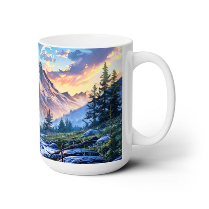 Mountain Creekside Campfire Ceramic Mug - 15 oz. - Campfire Vibes with Every Sip!