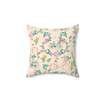 Spring Bicycle Square Throw Pillow - Spun Polyester - Double-Sided Print - Concealed Zipper - Available in 7 Sizes