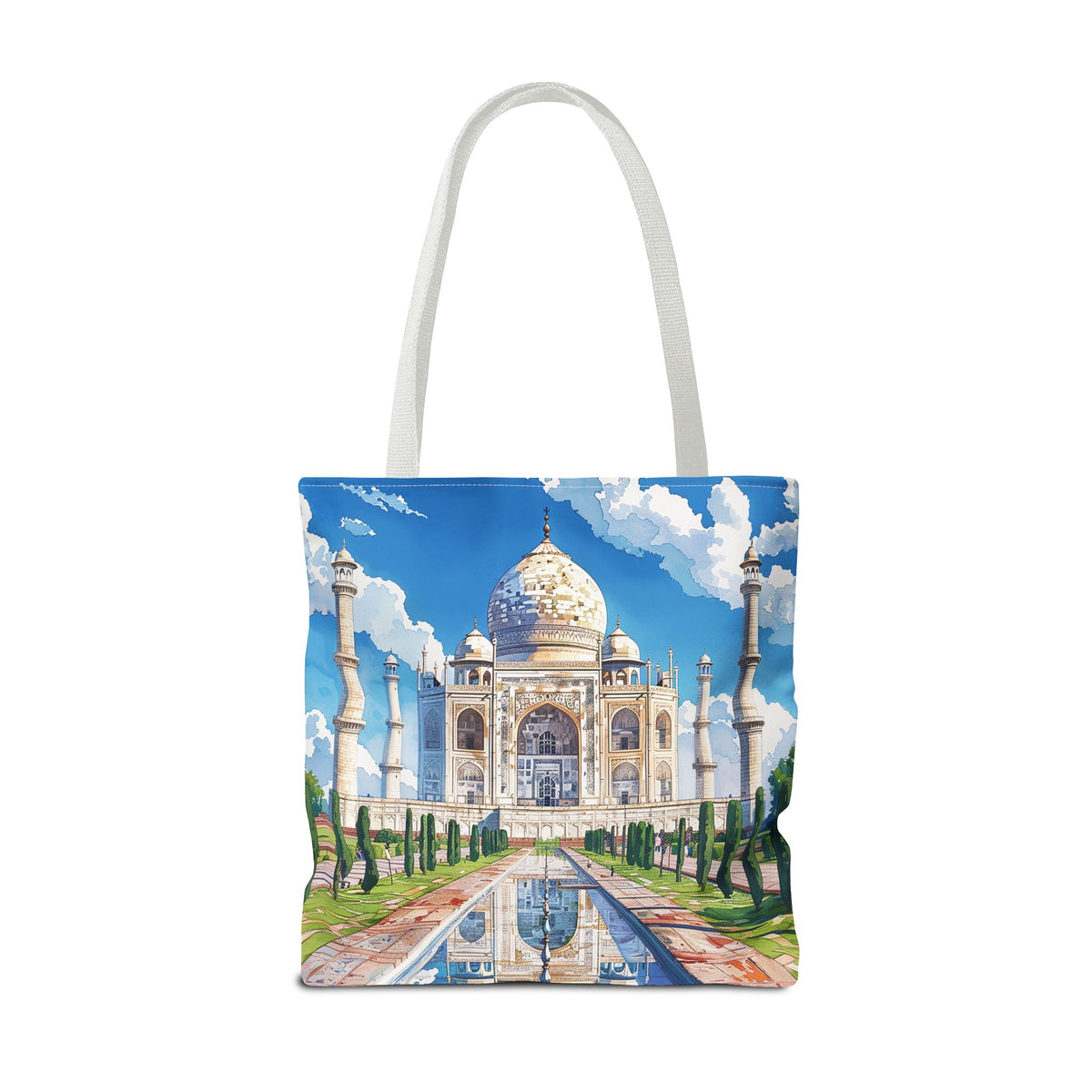 Majestic Taj Mahal Reflection Tote Bag - Carry the Splendor of the Taj Wherever You Go! Available in 3 sizes.