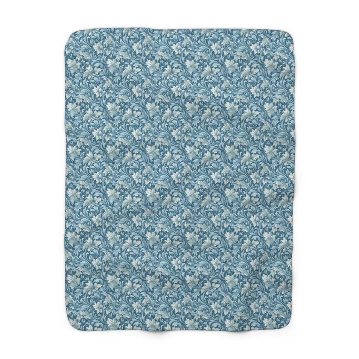 Soft Blue Leaf Tapestry Sherpa Fleece Blanket - Antique Charm, Modern Warmth: Snuggle Up with Soft Blue Leaf Tapestry! Available in 2 sizes.