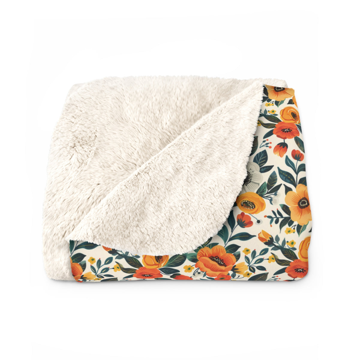 Golden Bloom Harmony Sherpa Fleece Blanket - Curl Up in Comfort - Bright Blooms for Blissful Days! Available in 2 sizes.