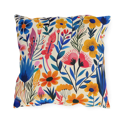 Happy Heartfelt Blooms Square Outdoor Pillow - Spun Polyester - Double-Sided Print - UV-Resistant - Water-Resistant - Available in 3 sizes.