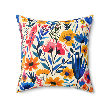 Happy Heartfelt Blooms Square Throw Pillow - Spun Polyester - Double-Sided Print - Concealed Zipper - Available in 7 sizes