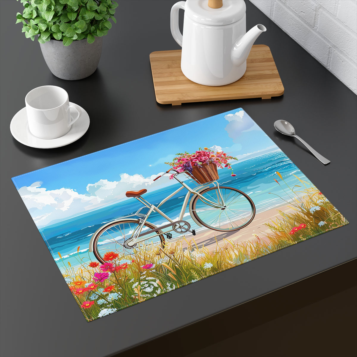 Daisy Beach Rider Placemat - Ride into Summer—Dine in Sunlit Style! Cotton Twill - 18" x 14"