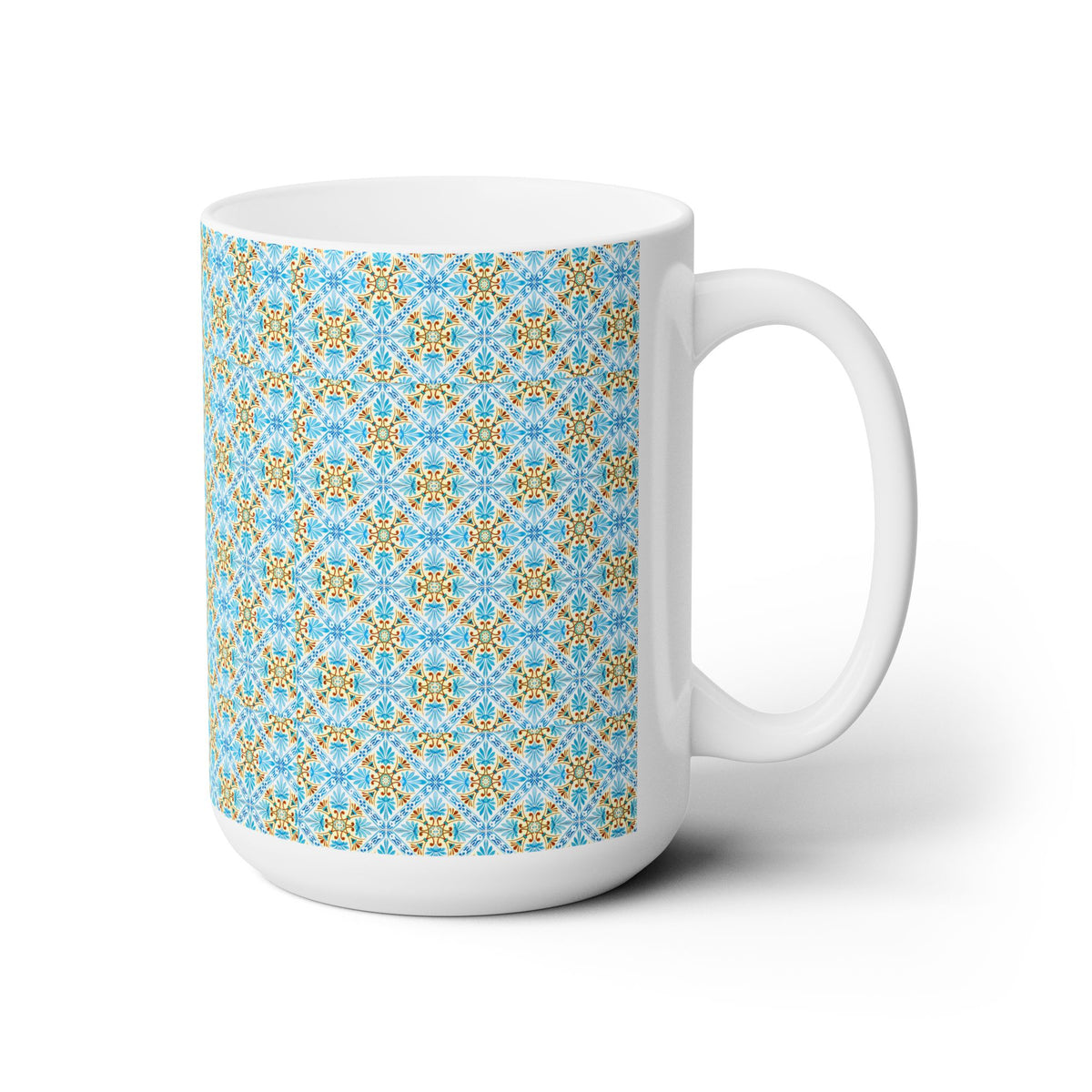 Mediterranean Mosaic Ceramic Mug - 15 oz - Art on Every Side, Morning Approved.