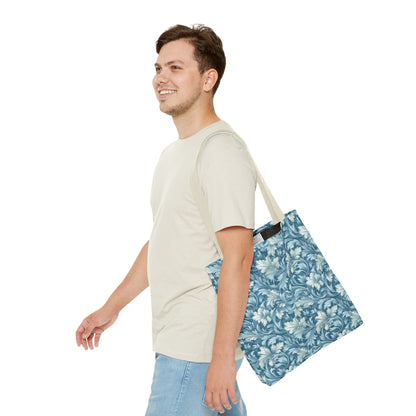 Soft Blue Leaf Tapestry Tote Bag - Leaf Through History with Every Carry! Available in 3 sizes.