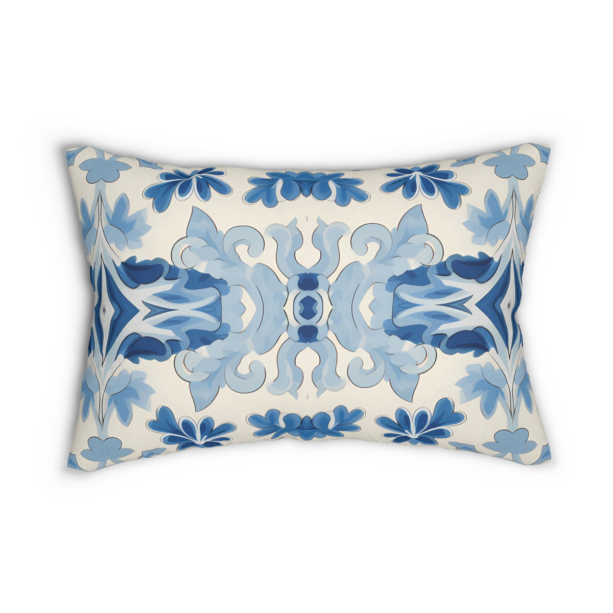 Blue Spanish Tile Lumbar Pillow - Spun Polyester - Double-Sided Print - Concealed Zipper - 20" x 14"