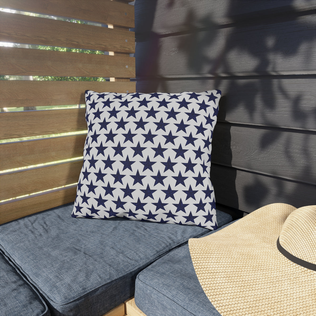 Starry Salute Square Outdoor Pillow - Spun Polyester - Double-Sided Print - Concealed Zipper - Available in 3 sizes.