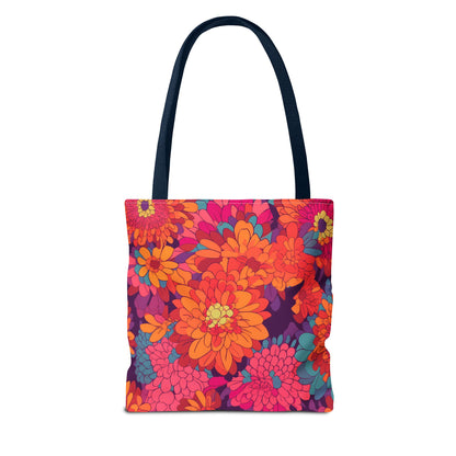 On Fire Flower Power Tote Bag - Bring Electrifying 60s Groovy Flowers on Your Next Adventure! Available in 3 sizes.