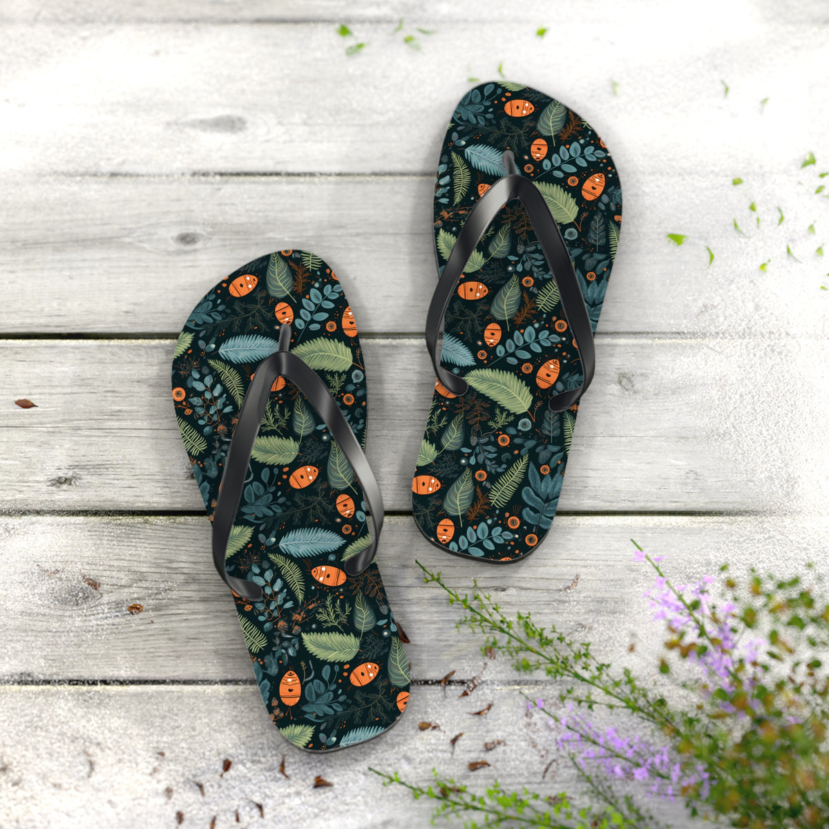 Mysterious Ferns Flip Flops - 5/8" Thick Comfortable Summer or Winter Gym/Sauna Footwear for Men, Women