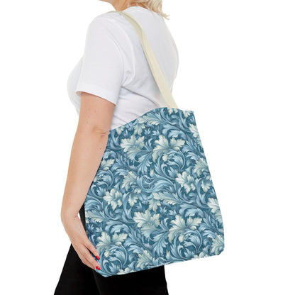 Soft Blue Leaf Tapestry Tote Bag - Leaf Through History with Every Carry! Available in 3 sizes.