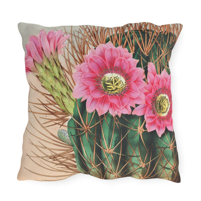 Blooming Cactus Square Outdoor Pillow - Spun Polyester - Double-Sided Print - UV-Resistant - Water-Resistant - Available in 3 sizes.