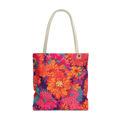 On Fire Flower Power Tote Bag - Bring Electrifying 60s Groovy Flowers on Your Next Adventure! Available in 3 sizes.