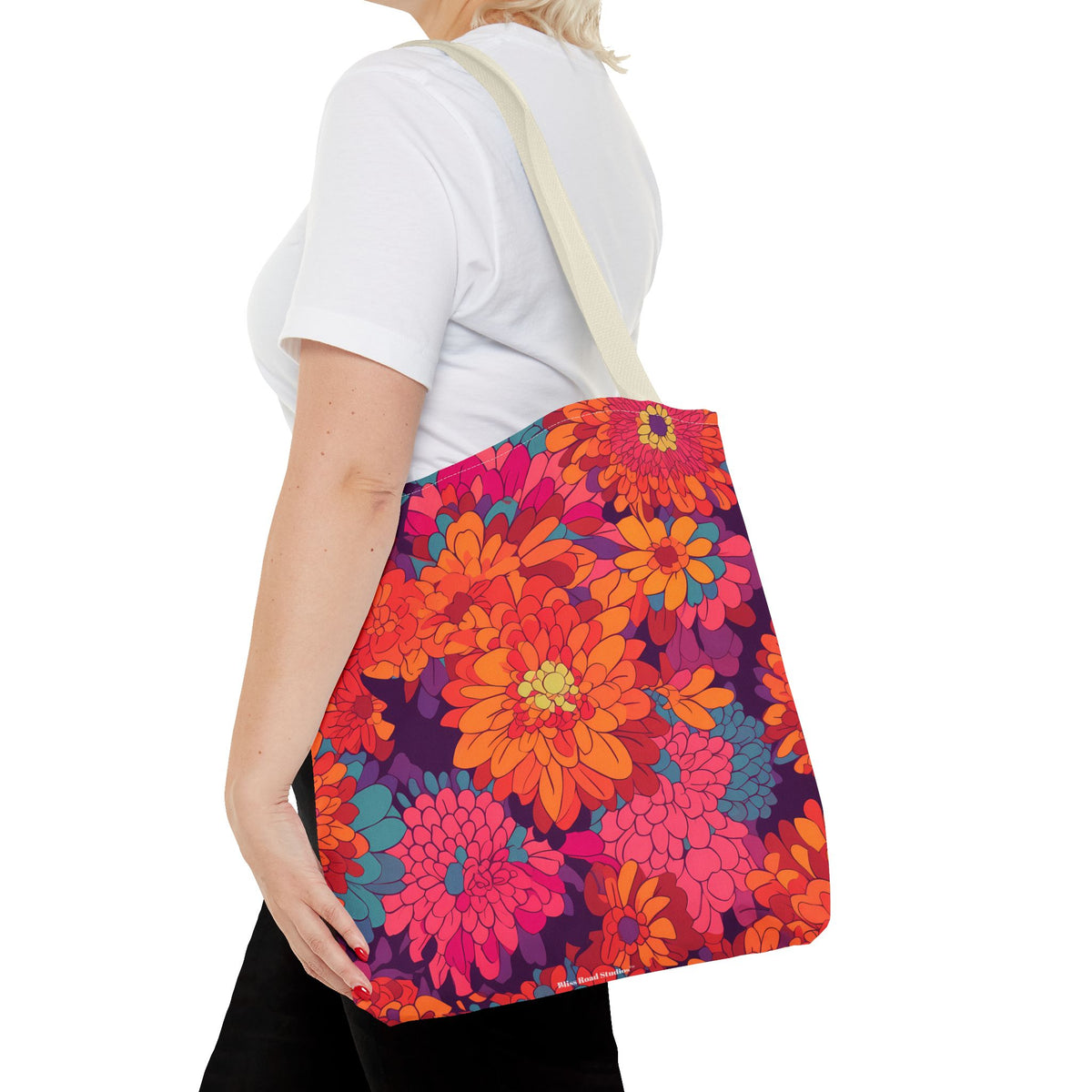 On Fire Flower Power Tote Bag - Bring Electrifying 60s Groovy Flowers on Your Next Adventure! Available in 3 sizes.