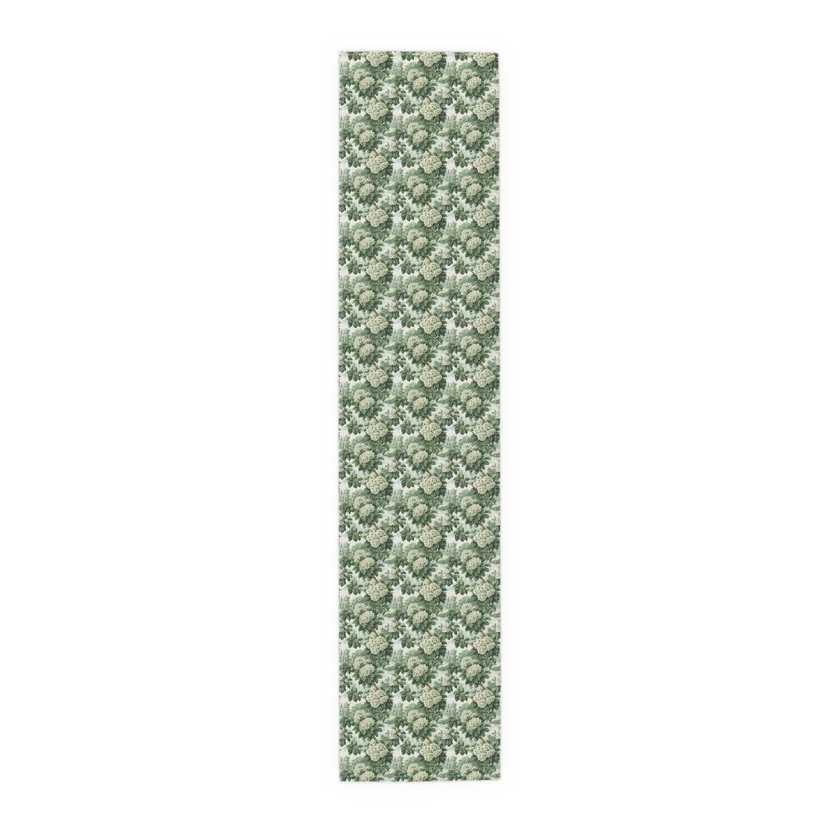 Vintage Green Hydrangea Table Runner - Cotton Twill - Available in 2 sizes: 16" x 72" and 16" x 90".