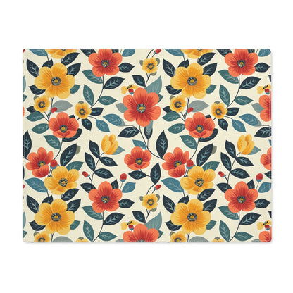 Midcentury Marigold Placemat - Fall in Love with Retro Floral Elegance! Cotton Twill - 18" x 14"