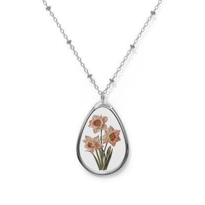 December Birth Month Flower - Narcissus Oval Pendant Necklace - Flourish with Hope and Elegance: December’s Narcissus Grace!