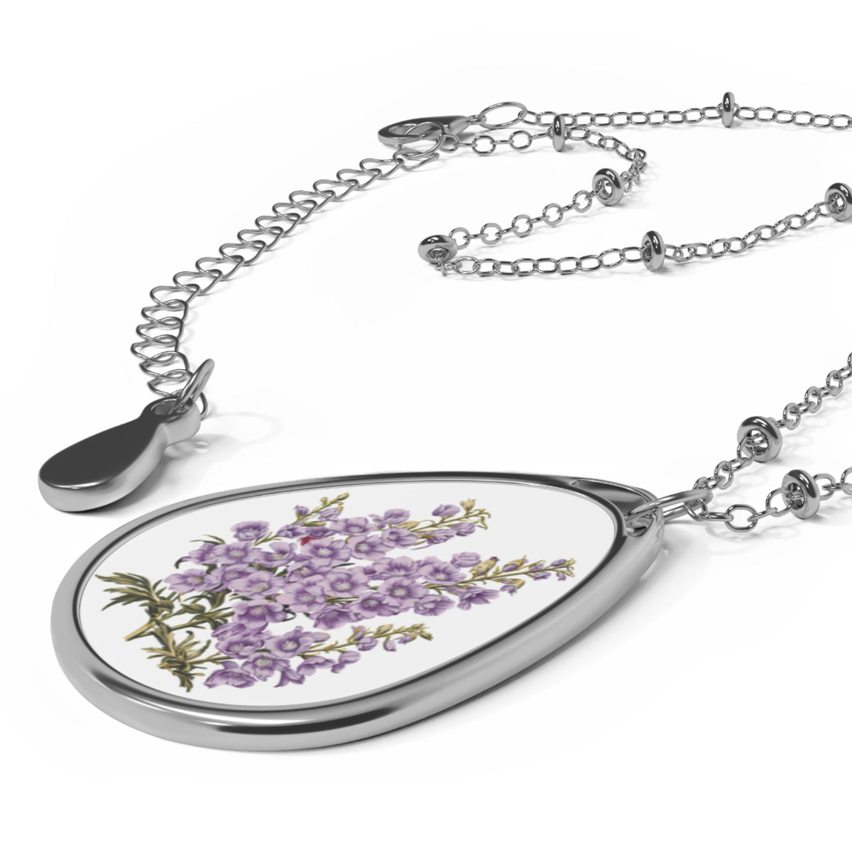 July Birth Month Flower - Larkspur Oval Pendant Necklace - Embrace the Joy of Summer with Larkspur Elegance!