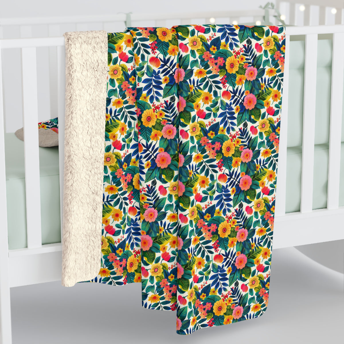 Blossom Bliss Sherpa Fleece Blanket - Snuggle Up in Style - A Modern Floral Embrace! Available in 2 sizes.