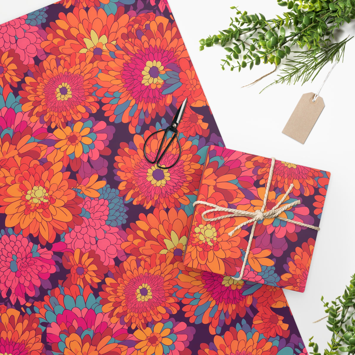 On Fire Flower Power Wrapping Paper - Ignite Your Gifts With Colorful Floral Vintage Vibes! Available in 2 sizes.