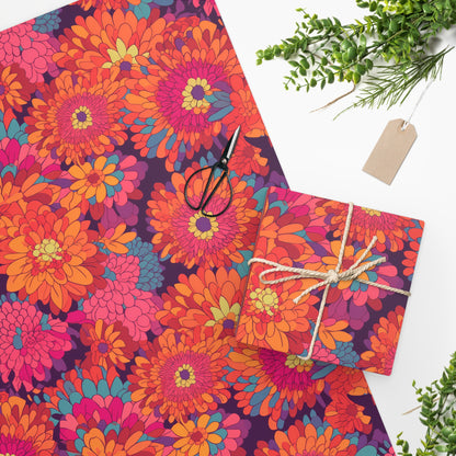 On Fire Flower Power Wrapping Paper - Ignite Your Gifts With Colorful Floral Vintage Vibes! Available in 2 sizes.