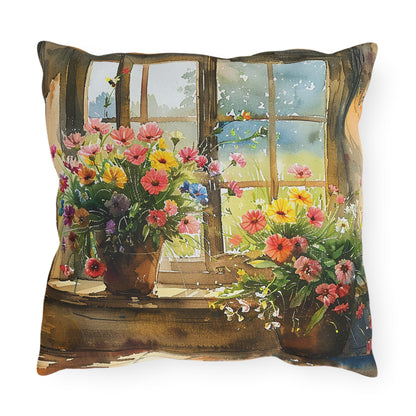 Morning Bloom Delight Square Outdoor Pillow - Spun Polyester - Double-Sided Print - UV-Resistant - Water-Resistant - Available in 3 sizes.