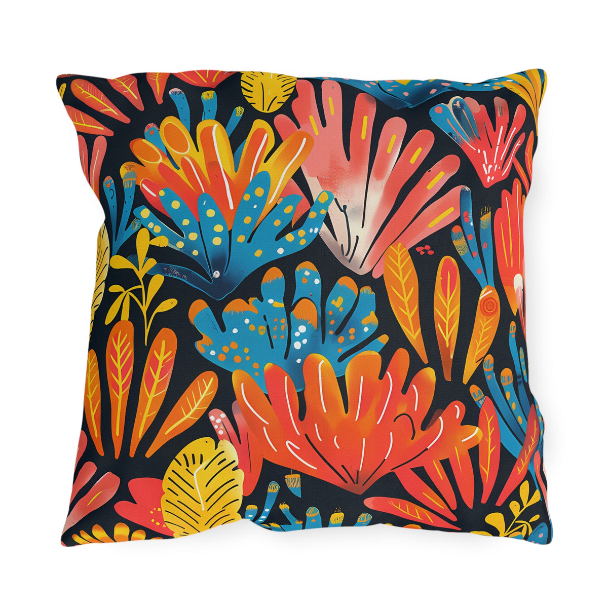 Coral Plume Square Outdoor Pillow - Spun Polyester - Double-Sided Print - UV-Resistant - Water-Resistant - Available in 3 sizes.