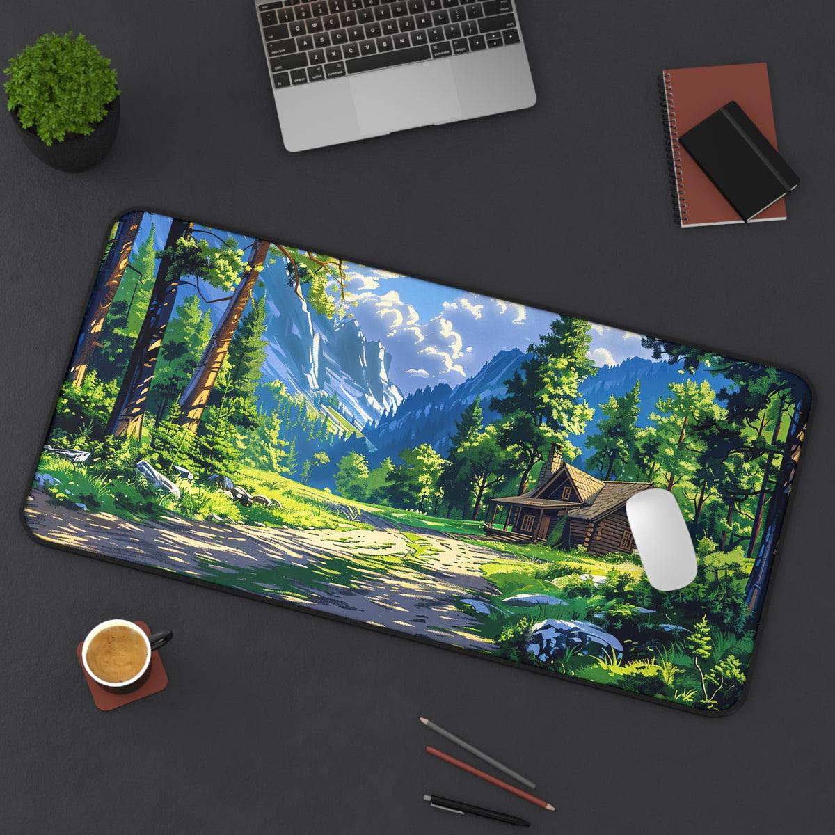 Dreams of a High Mountain Log Cabin Desk Mat (Desk Pad) - Escape to the Mountains on Your Desktop - Available in 3 sizes.