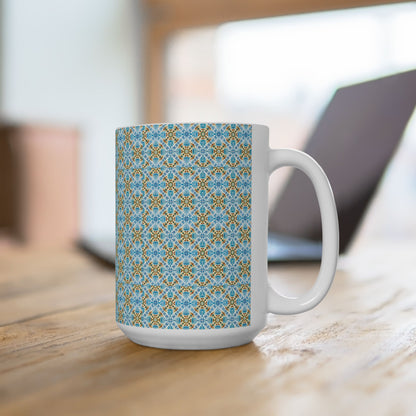Mediterranean Mosaic Ceramic Mug - 15 oz - Art on Every Side, Morning Approved.